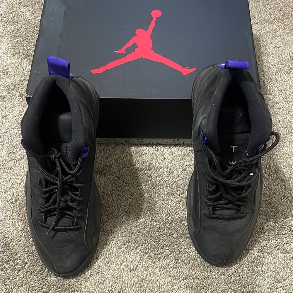Iconic Jordan 12 Black and Purple Basketball Sneakers